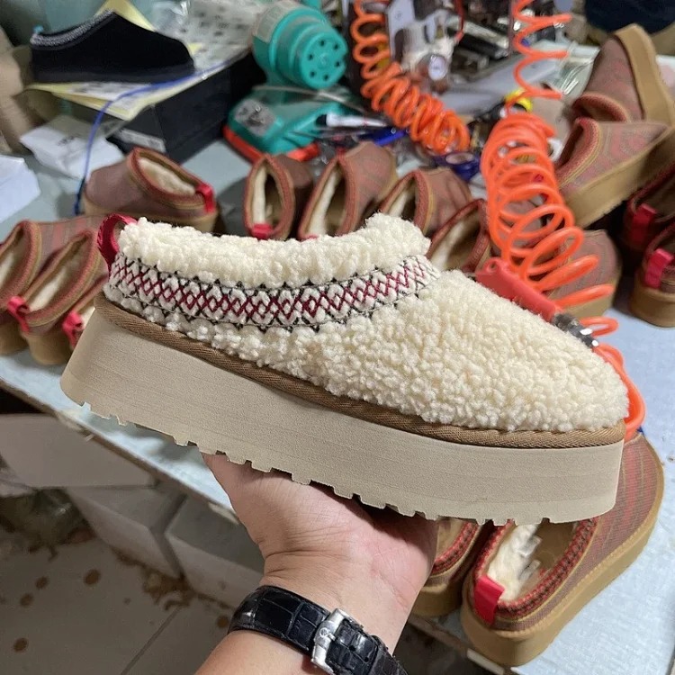 Ethnic style braided thick-soled snow boots women's inner heightening fur all-in-one cotton boots slippers cowhide wool plus velvet anti-slip