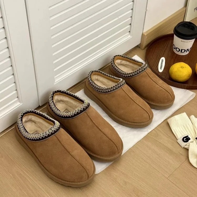 Ethnic style braided thick-soled snow boots women's inner heightening fur all-in-one cotton boots slippers cowhide wool plus velvet anti-slip