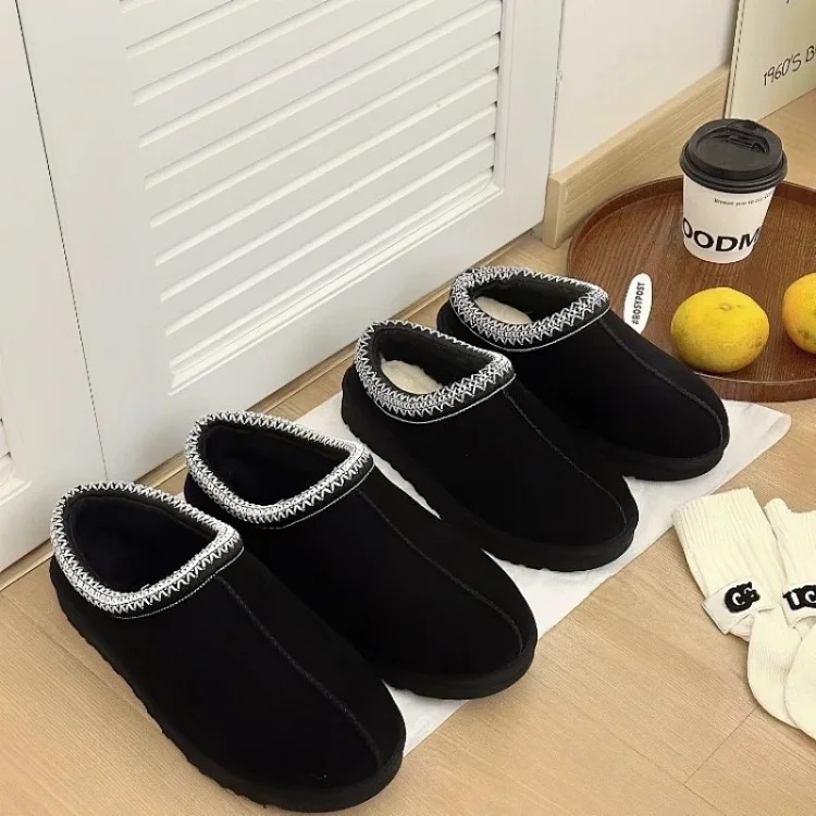 Ethnic style braided thick-soled snow boots women's inner heightening fur all-in-one cotton boots slippers cowhide wool plus velvet anti-slip