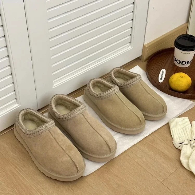 Ethnic style braided thick-soled snow boots women's inner heightening fur all-in-one cotton boots slippers cowhide wool plus velvet anti-slip