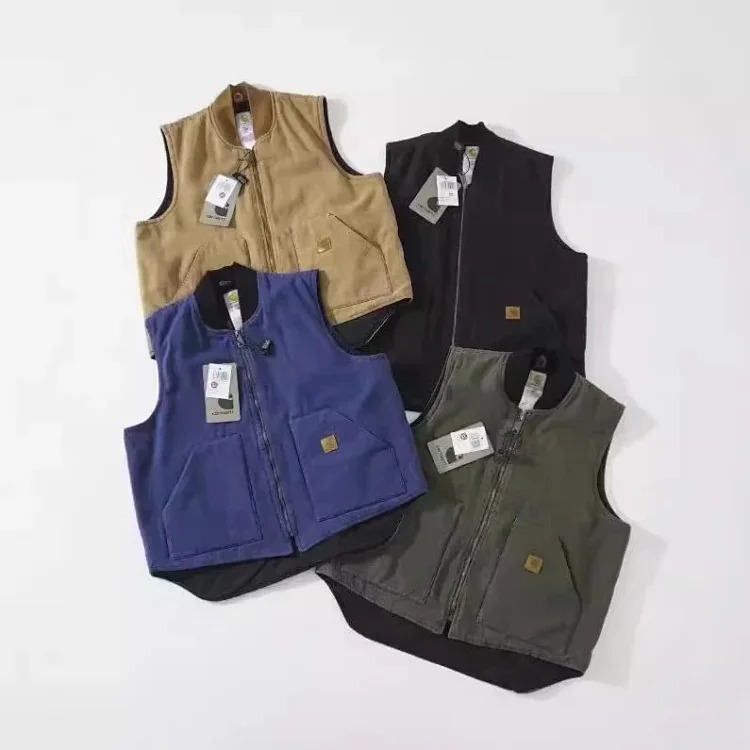 Retro washed workwear cotton vest and waistcoat couple casual solid color jacket