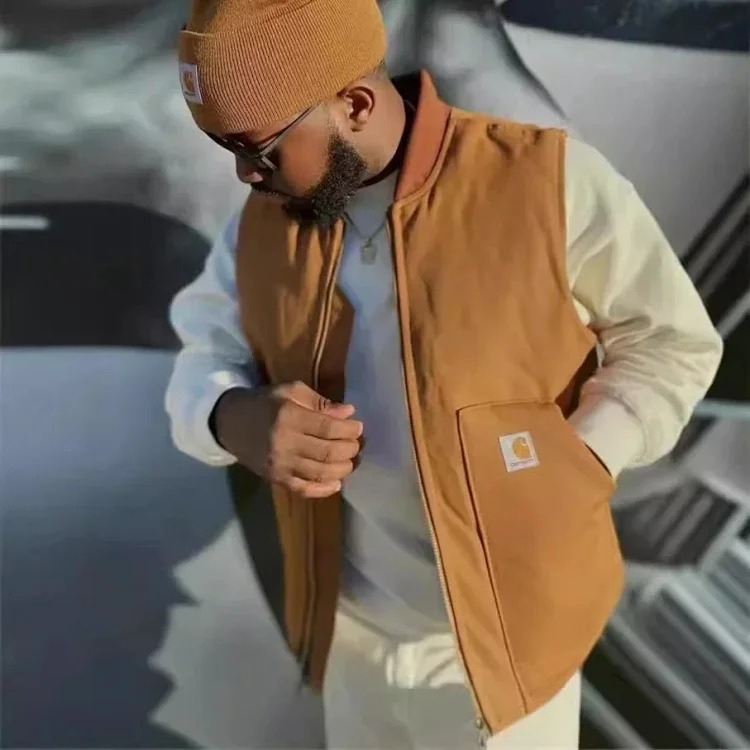 Retro washed workwear cotton vest and waistcoat couple casual solid color jacket