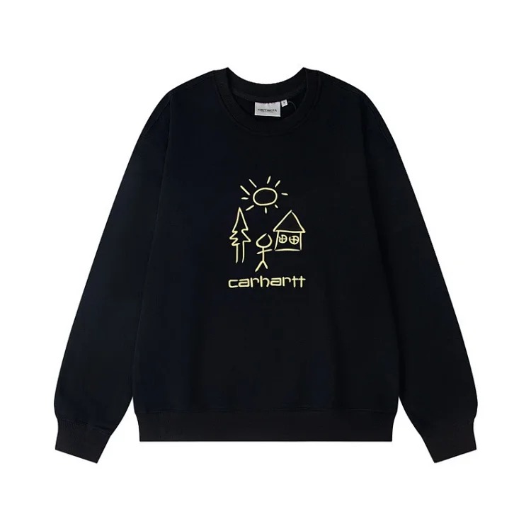 Classic heavy industry embroidery casual round neck loose couple terry hooded sweatshirt for men Ca