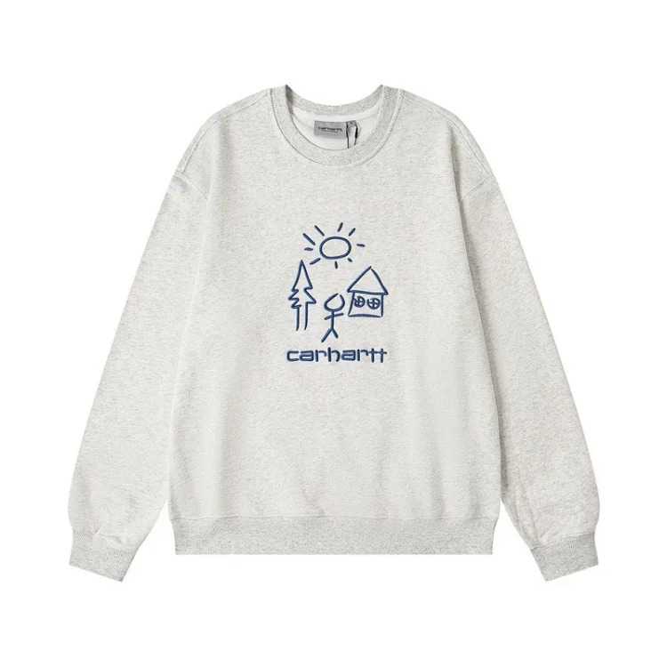 Classic heavy industry embroidery casual round neck loose couple terry hooded sweatshirt for men Ca