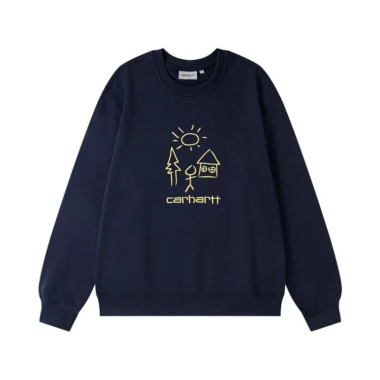 Classic heavy industry embroidery casual round neck loose couple terry hooded sweatshirt for men Ca