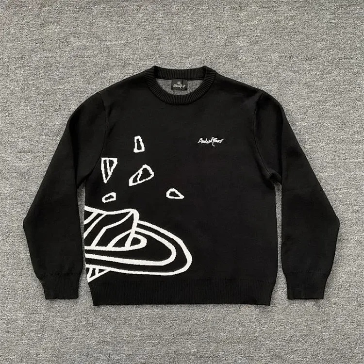Planet jacquard embroidered logo sweater American street style casual crew neck for men and women