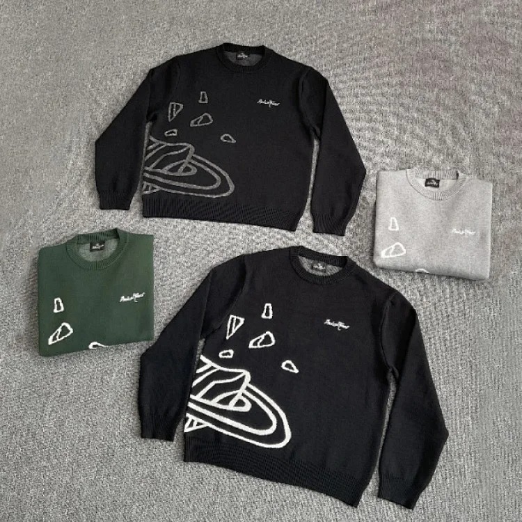 Planet jacquard embroidered logo sweater American street style casual crew neck for men and women