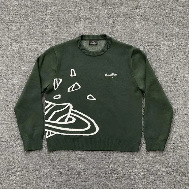 Planet jacquard embroidered logo sweater American street style casual crew neck for men and women