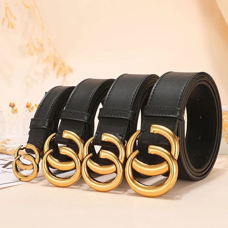 Double-sided cowhide belt gg fashion simple smooth buckle trouser bag couple