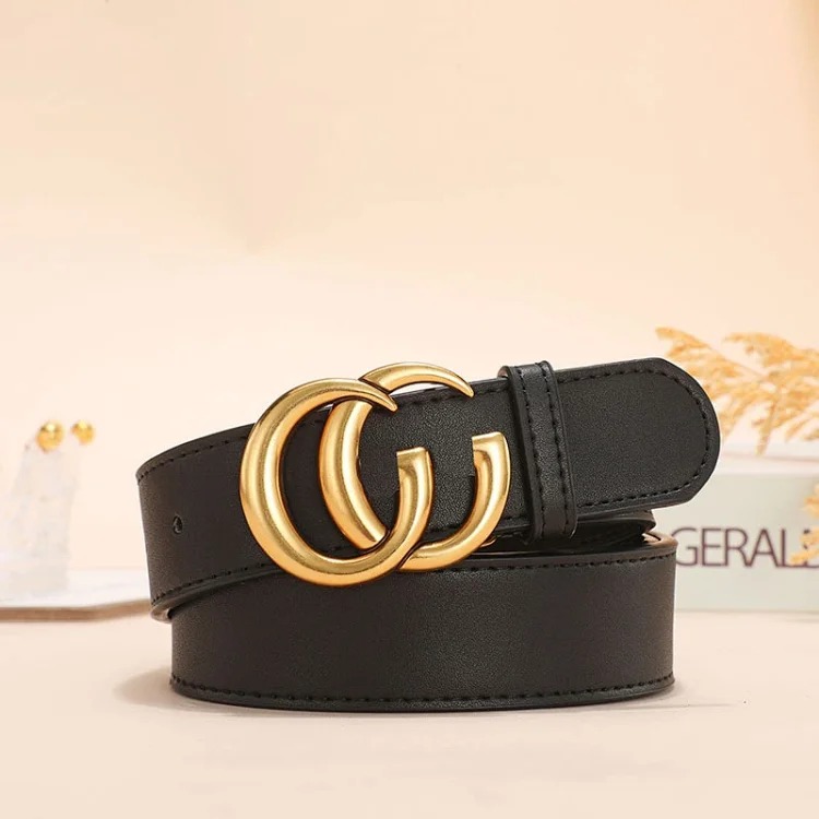 Double-sided cowhide belt gg fashion simple smooth buckle trouser bag couple