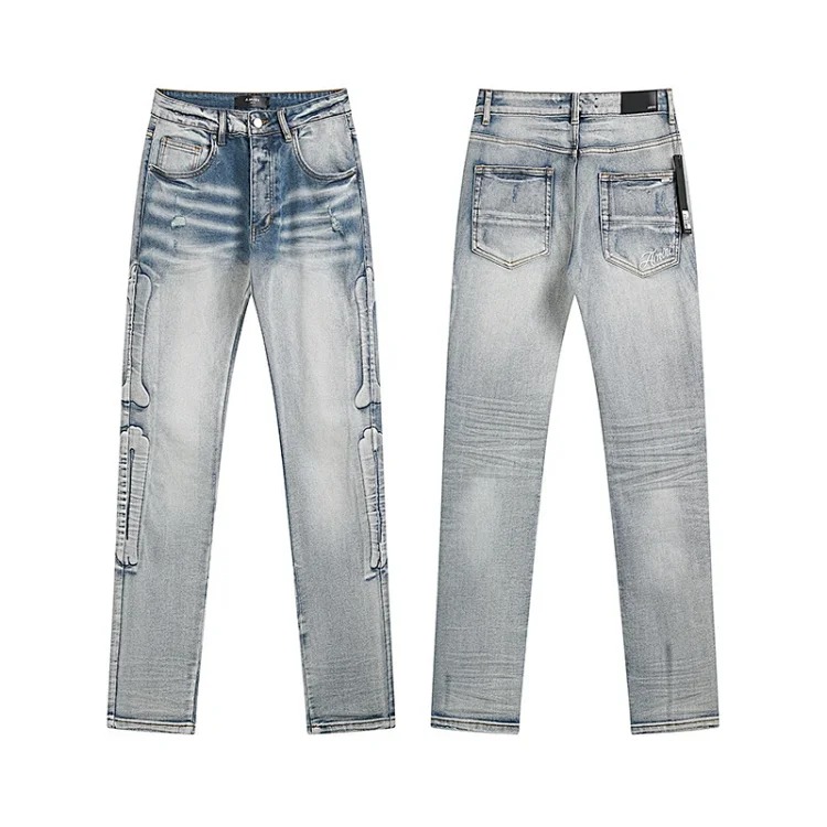 American High Street Ripped Patches Trendy Retro Straight Jeans