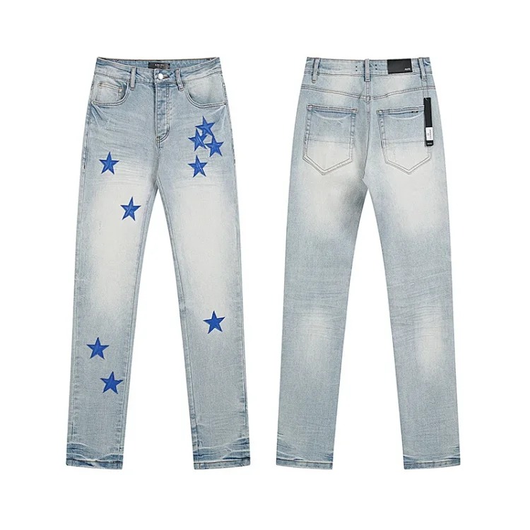 American High Street Ripped Patches Trendy Retro Straight Jeans