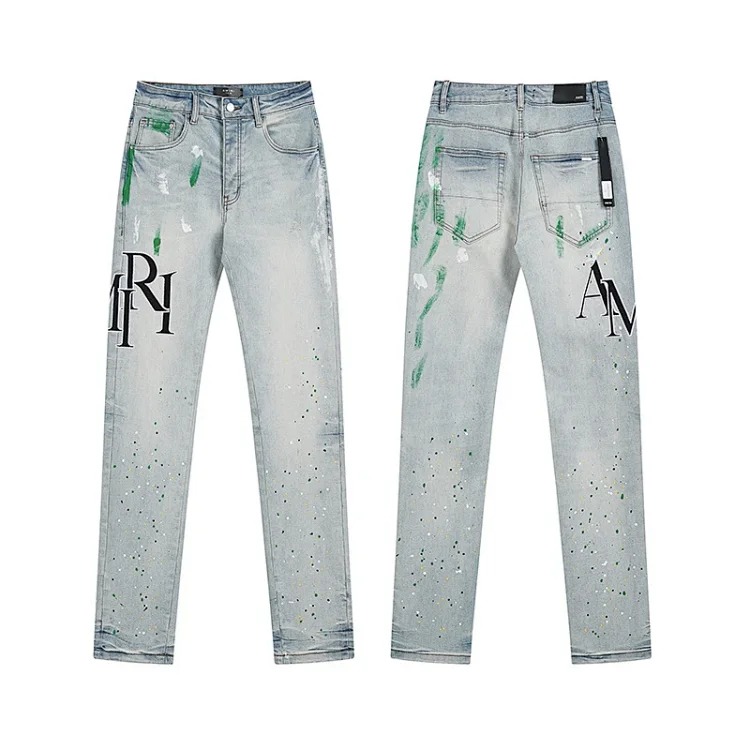 American High Street Ripped Patches Trendy Retro Straight Jeans