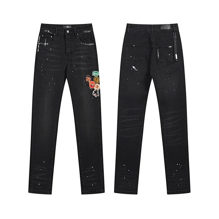 American High Street Ripped Patches Trendy Retro Straight Jeans