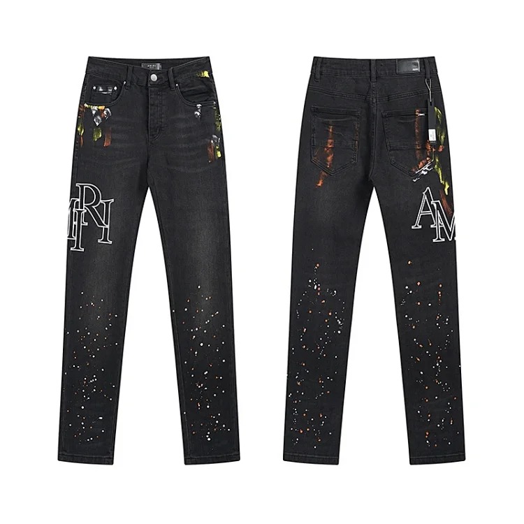 American High Street Ripped Patches Trendy Retro Straight Jeans