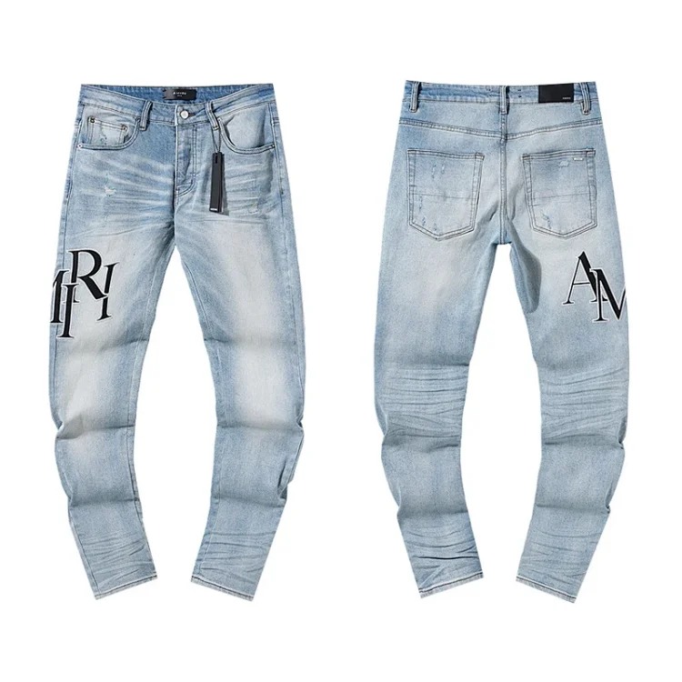 American High Street Ripped Patches Trendy Retro Straight Jeans