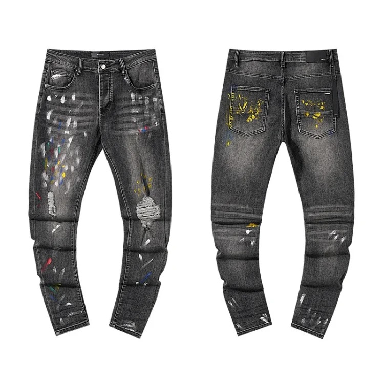 American High Street Ripped Patches Trendy Retro Straight Jeans
