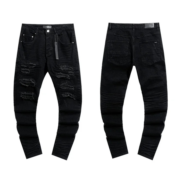 American High Street Ripped Patches Trendy Retro Straight Jeans