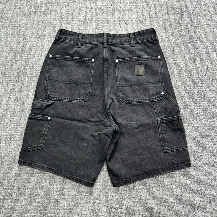 Washed black cargo denim shorts