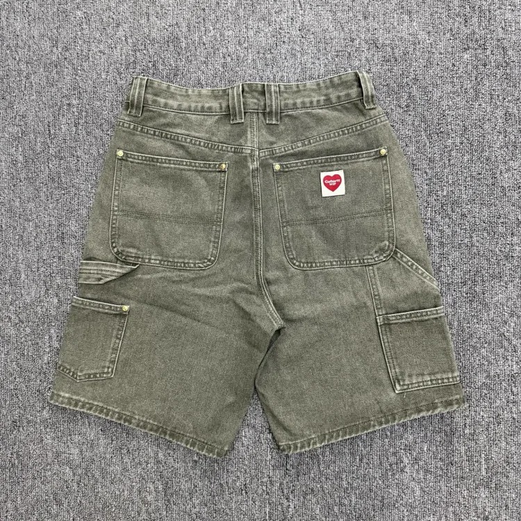 Washed black cargo denim shorts