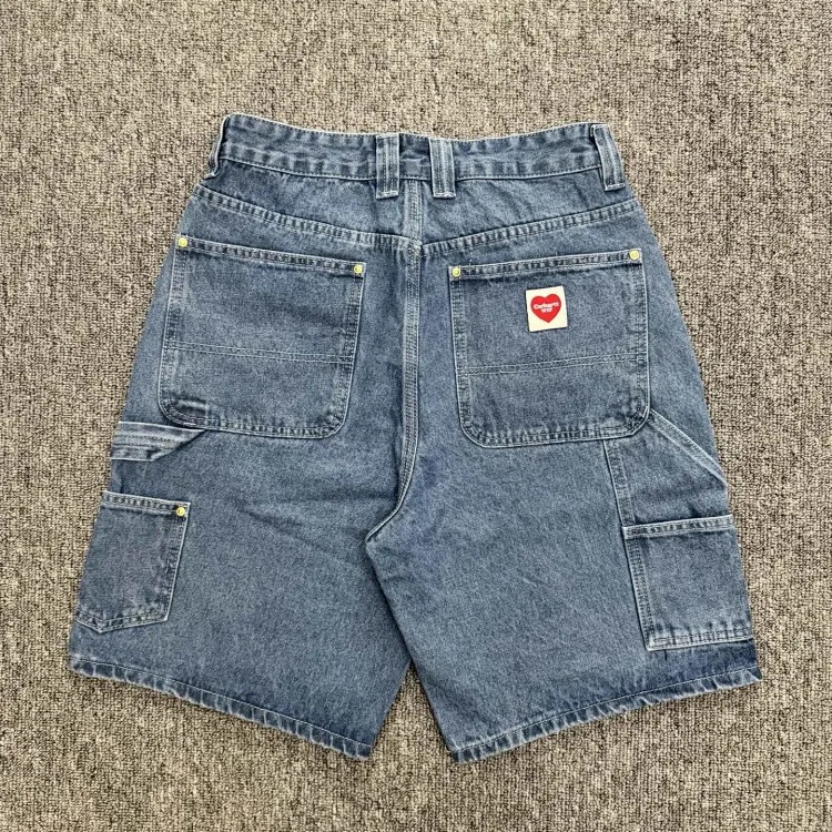 Washed black cargo denim shorts