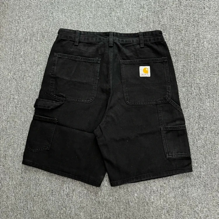 Washed black cargo denim shorts