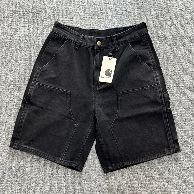 Washed black cargo denim shorts