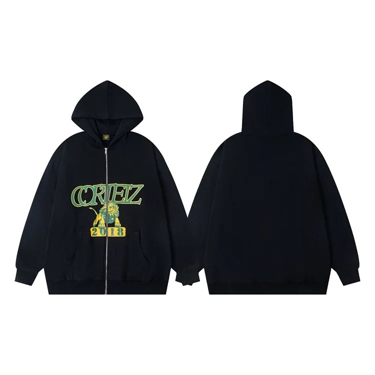 Corteiz knitted zipper hoodie new English letter trendy coat American casual sweater for men and women