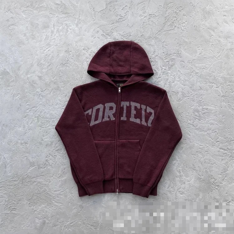 Corteiz knitted zipper hoodie new English letter trendy coat American casual sweater for men and women