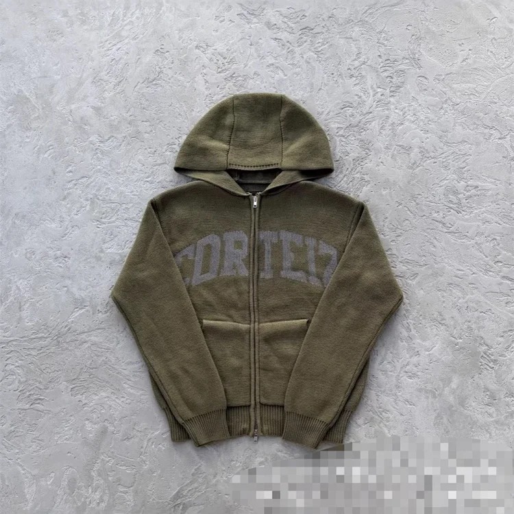 Corteiz knitted zipper hoodie new English letter trendy coat American casual sweater for men and women