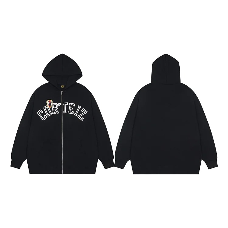 Corteiz knitted zipper hoodie new English letter trendy coat American casual sweater for men and women