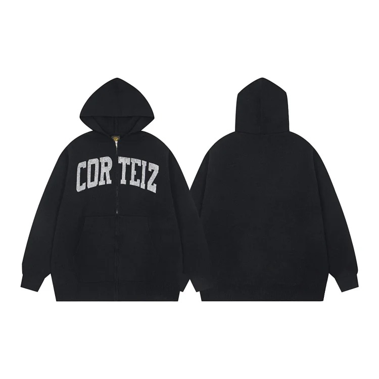 Corteiz knitted zipper hoodie new English letter trendy coat American casual sweater for men and women