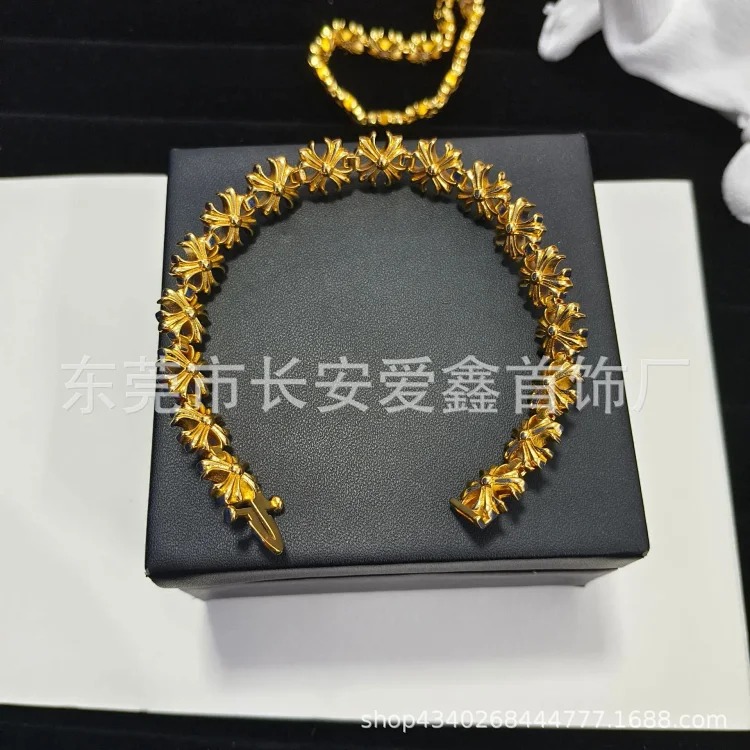 Gold diamond full cross flower bracelet hip hop personality domineering fashion cross