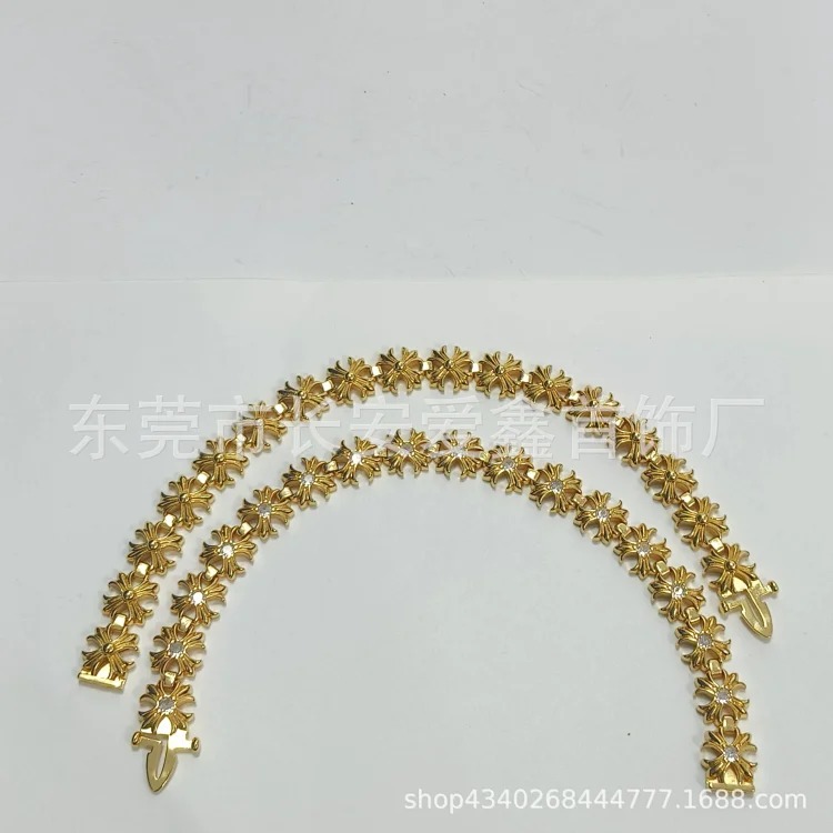 Gold diamond full cross flower bracelet hip hop personality domineering fashion cross