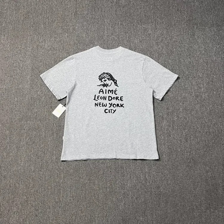 Letter printed landmark building round neck short-sleeved T-shirt