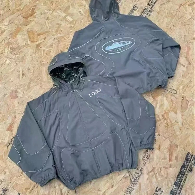 Co-branded hook jacket, hooded men's and women's windbreaker, waterproof reflective strips