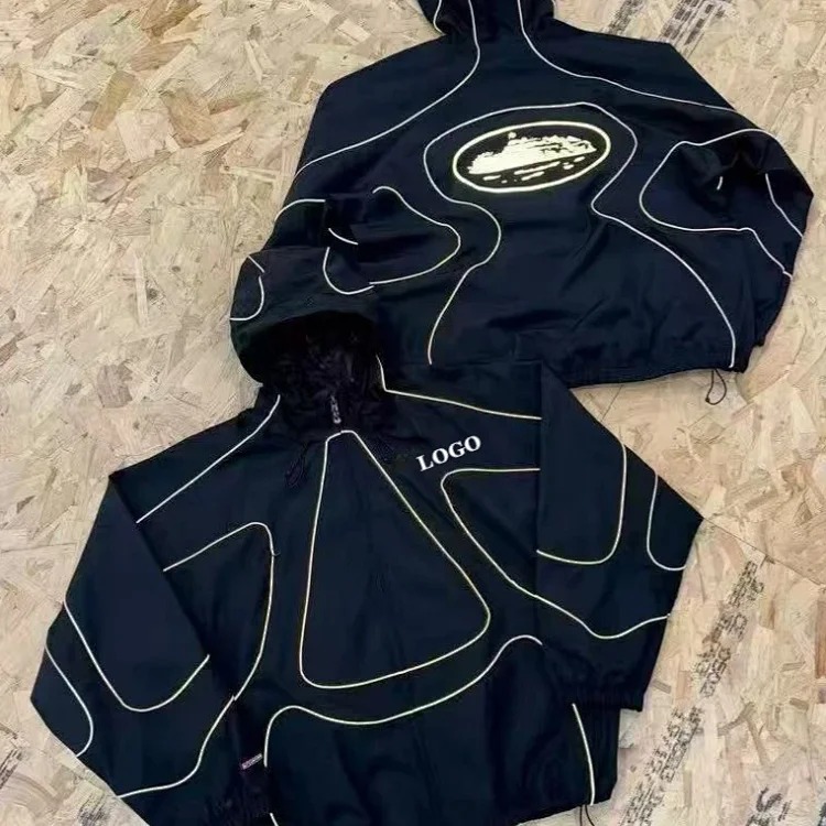 Co-branded hook jacket, hooded men's and women's windbreaker, waterproof reflective strips