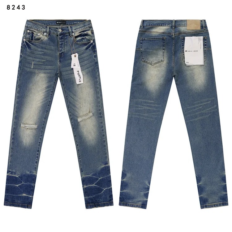 Amiri American high street trendy brand purple small feet straight leg splashed ink graffiti scratched ripped skinny jeans