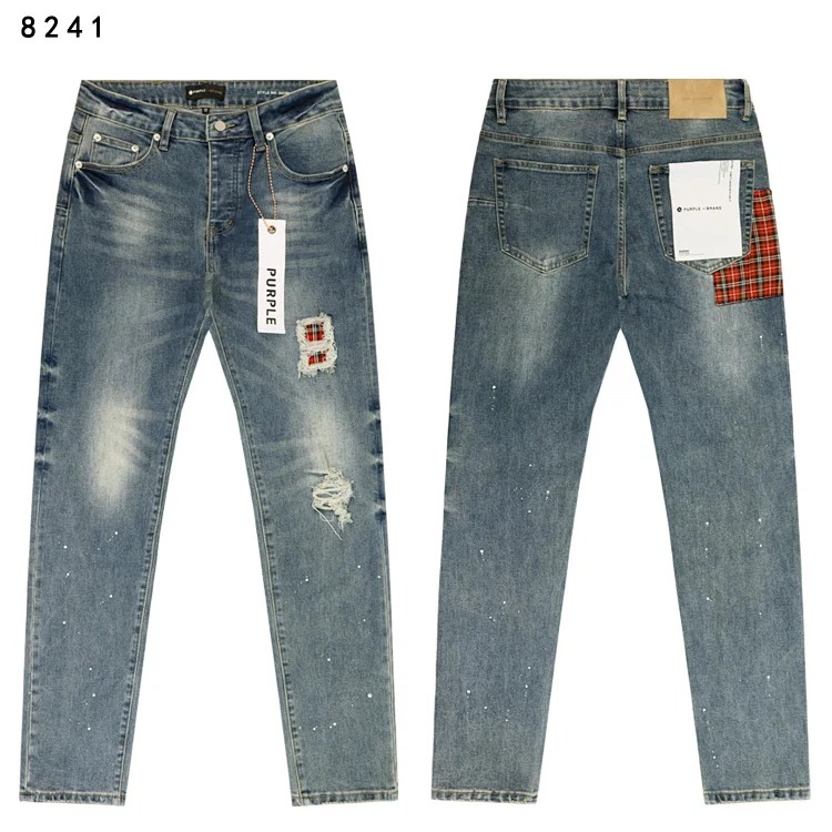 Amiri American high street trendy brand purple small feet straight leg splashed ink graffiti scratched ripped skinny jeans