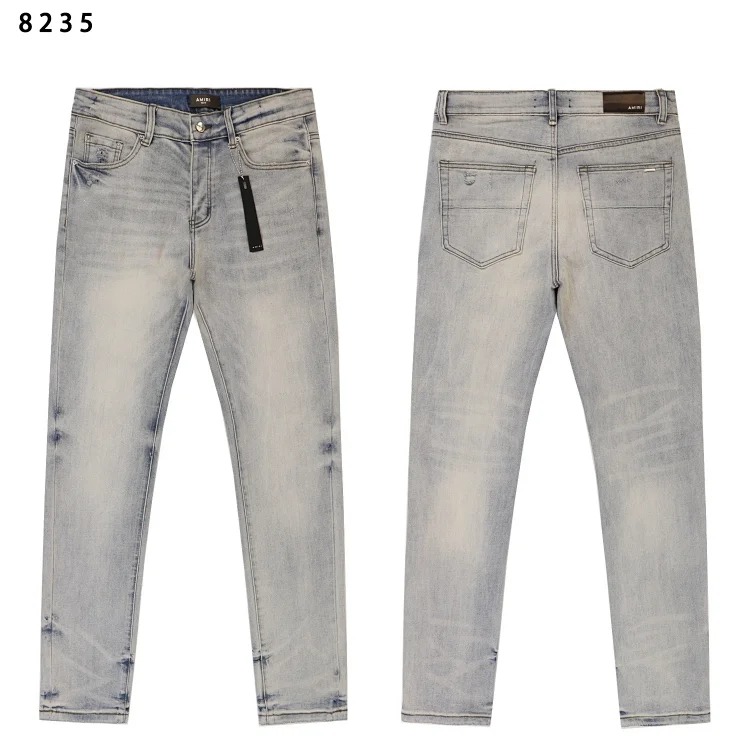 Amiri American high street trendy brand purple small feet straight leg splashed ink graffiti scratched ripped skinny jeans