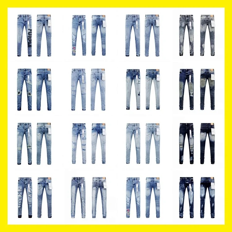 Amiri American high street trendy brand purple small feet straight leg splashed ink graffiti scratched ripped skinny jeans