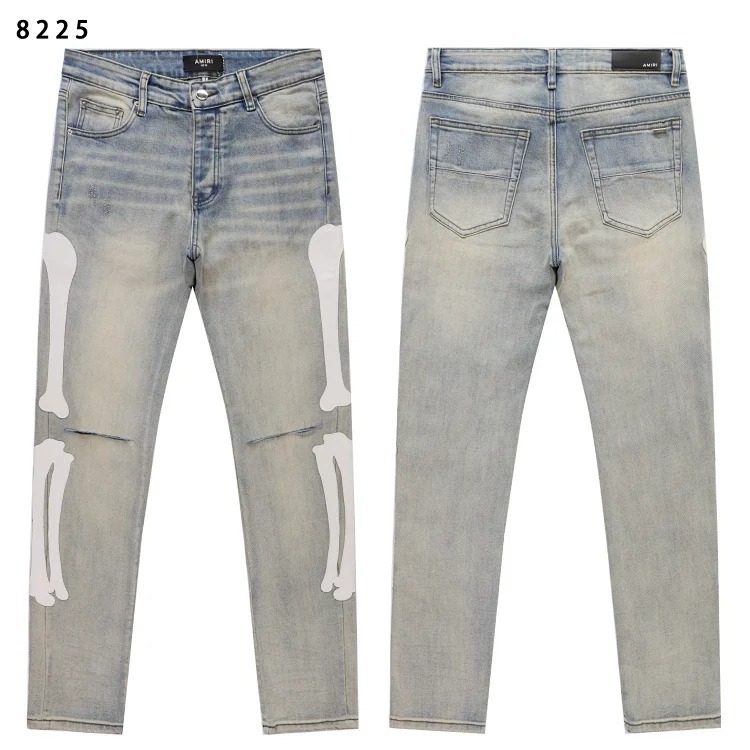 Amiri American high street trendy brand purple small feet straight leg splashed ink graffiti scratched ripped skinny jeans