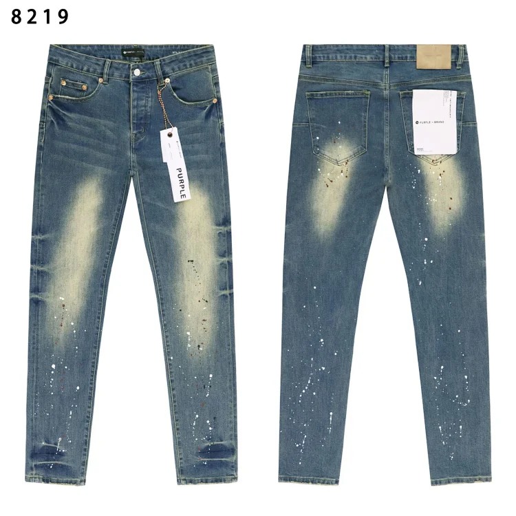 Amiri American high street trendy brand purple small feet straight leg splashed ink graffiti scratched ripped skinny jeans