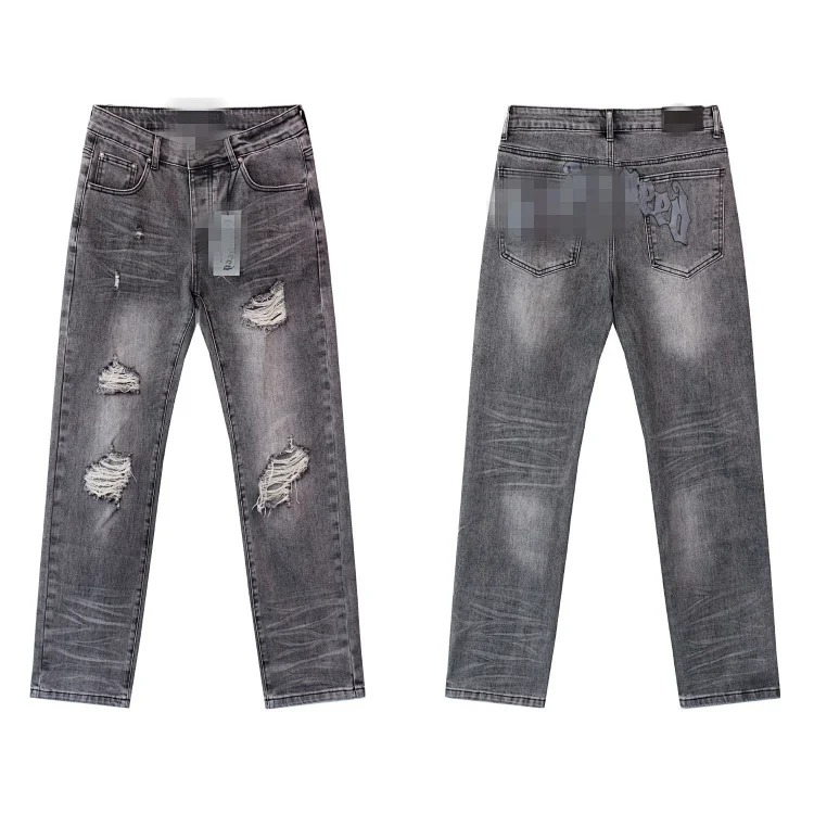 Amiri American high street trendy brand purple small feet straight leg splashed ink graffiti scratched ripped skinny jeans