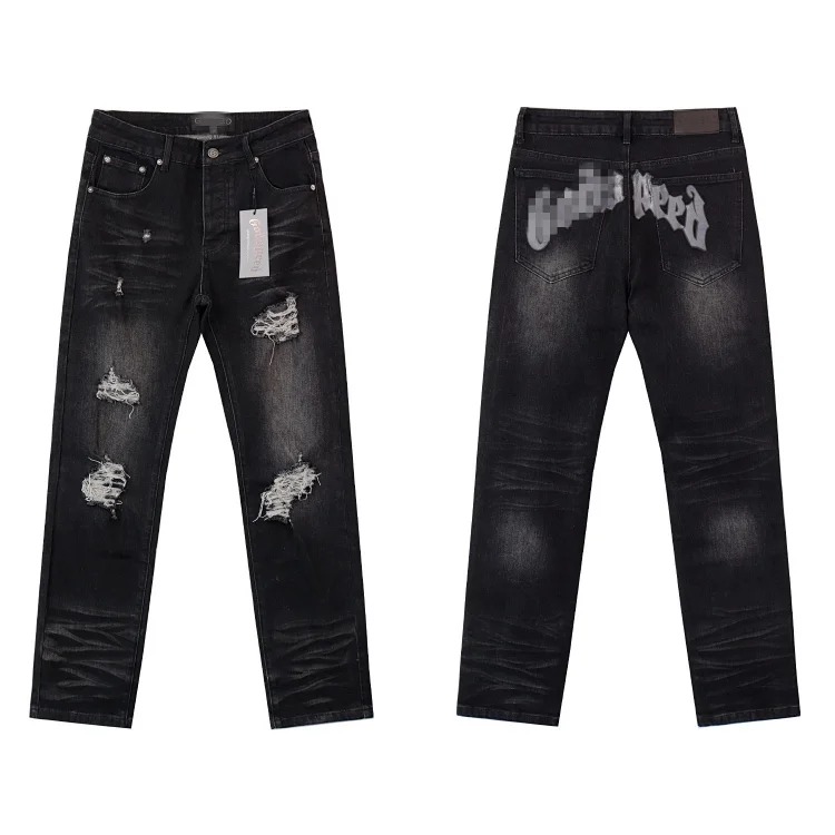 Amiri American high street trendy brand purple small feet straight leg splashed ink graffiti scratched ripped skinny jeans