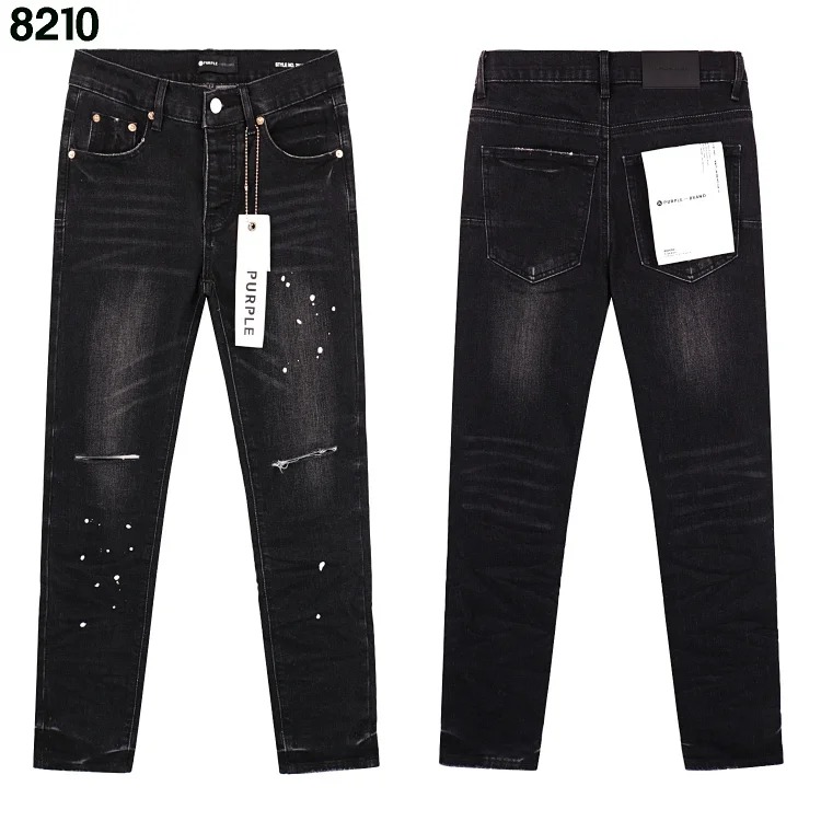 Amiri American high street trendy brand purple small feet straight leg splashed ink graffiti scratched ripped skinny jeans