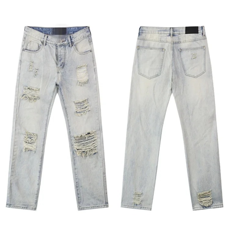 Amiri American high street trendy brand purple small feet straight leg splashed ink graffiti scratched ripped skinny jeans