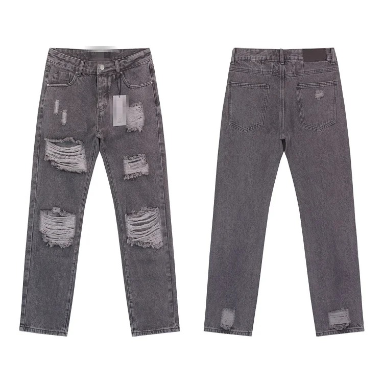Amiri American high street trendy brand purple small feet straight leg splashed ink graffiti scratched ripped skinny jeans