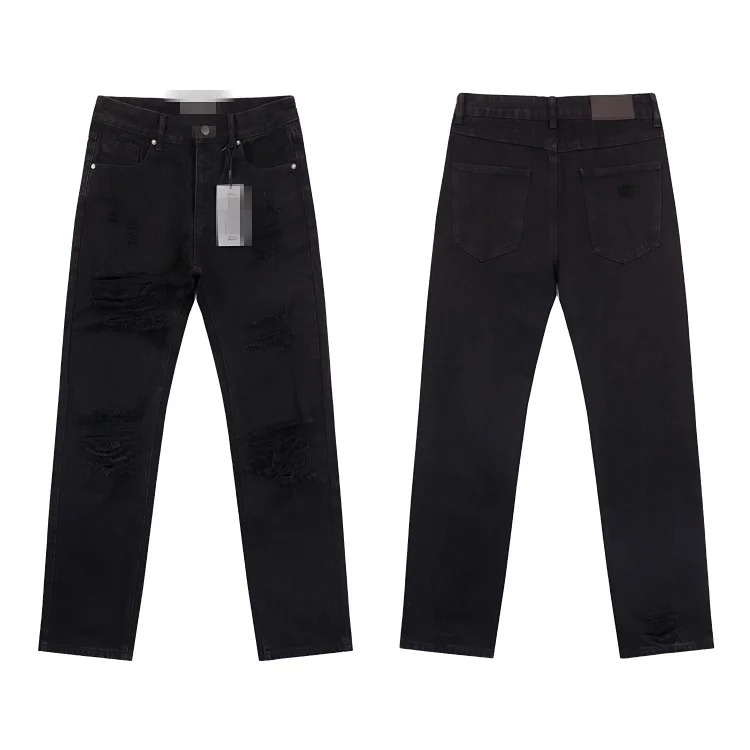 Amiri American high street trendy brand purple small feet straight leg splashed ink graffiti scratched ripped skinny jeans