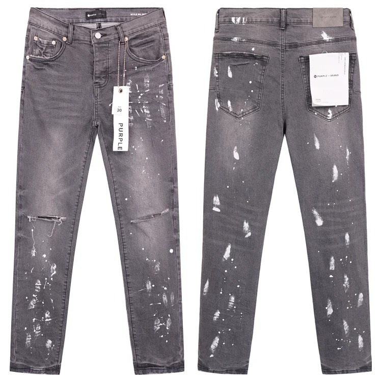 Amiri American high street trendy brand purple small feet straight leg splashed ink graffiti scratched ripped skinny jeans